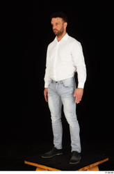 Whole Body Man White Shoes Shirt Jeans Muscular Standing Studio photo references